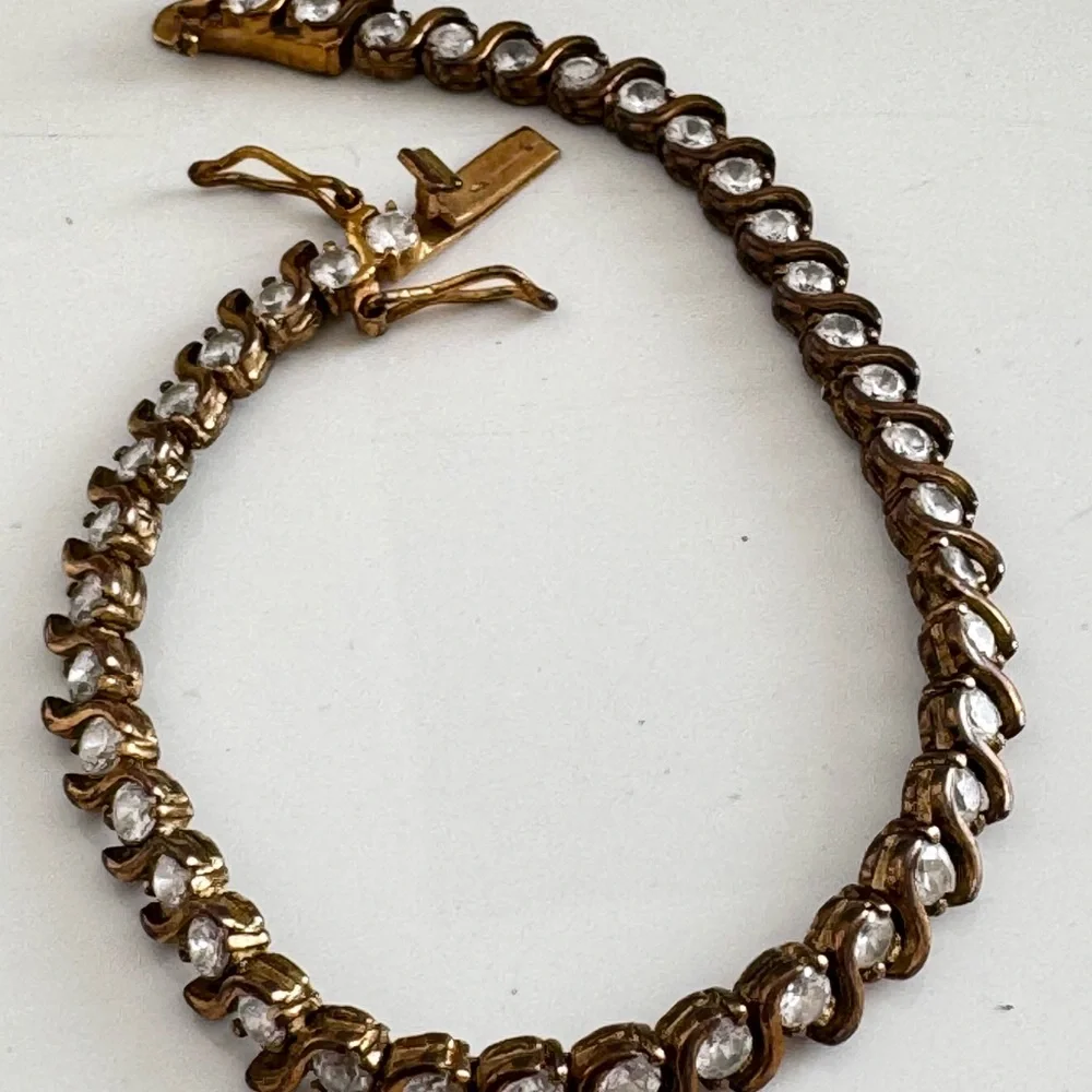 Vintage 925 Gold Plated CZ Wave Tennis Bracelet 7.25 7 1/4 Inches Cubic Zirconia - Picture 2 of 13